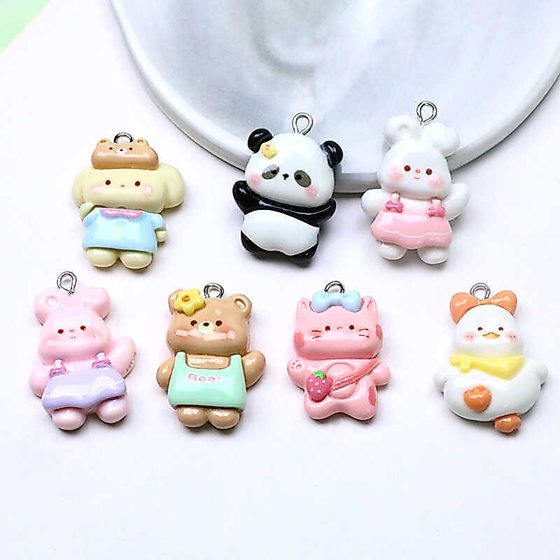 จี้เรซิ่น รูปการ์ตูนเป็ด แมว กระต่าย หมีน้อย แพนด้า แฮนด์เมด diy สําหรับทําเครื่องประดับ