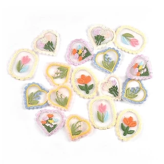 10pcs 4.9x4 ซม.ขอบลูกไม้กรอบดอกไม้ผสมรูปแบบปัก Patch เสื้อผ้า Appliques เย็บอุปกรณ์เสริม DIY Handmade หัตถกรรม CP4035