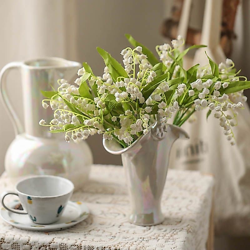 5 ชิ้น Lily of The Valley ประดิษฐ์ Faux สีขาว Bell ดอกไม้ Wind Chime Orchid งานแต่งงานช่อดอกไม้ May ดอกไม้สําหรับบ้านสวนงานแต่งงาน Decor