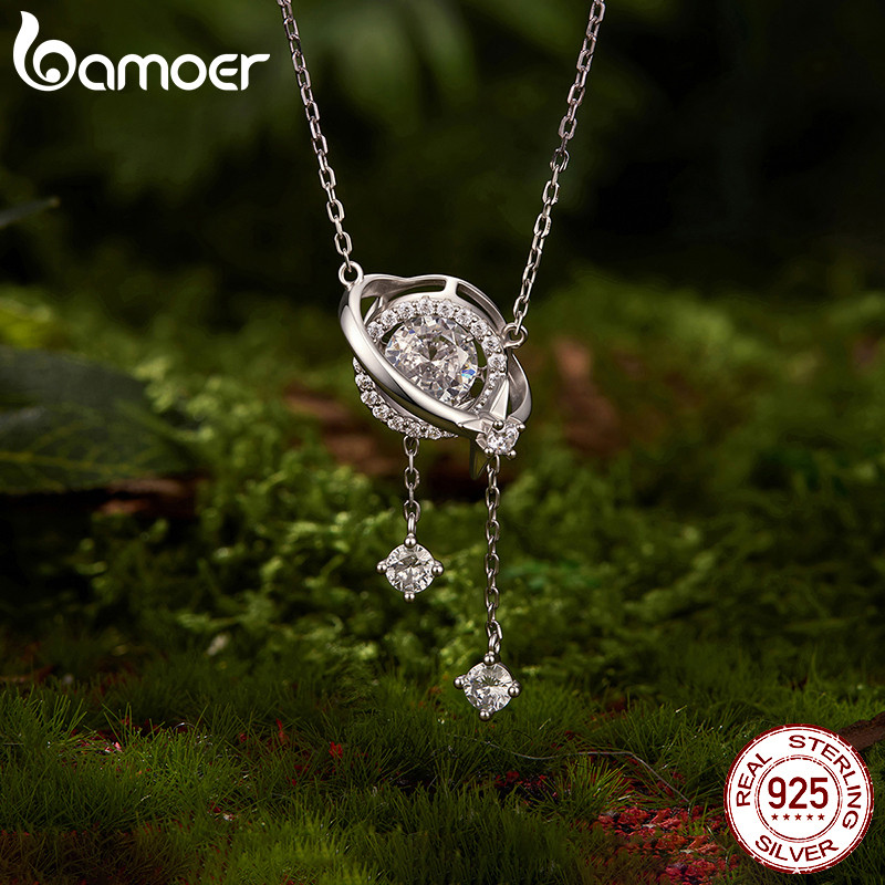 Bamoer 925 เงินสเตอร์ลิง Moissanite สร้อยคอ 1CT Celestial Orbit พร้อมใบรับรองเครื่องประดับสําหรับผู้
