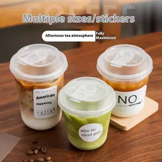 ถ้วยกาแฟโปร่งใส10ชิ้นพร้อมฝาปิดถ้วยใช้แล้วทิ้งรูปตัวยูสำหรับเครื่องดื่มร้อนนมชา