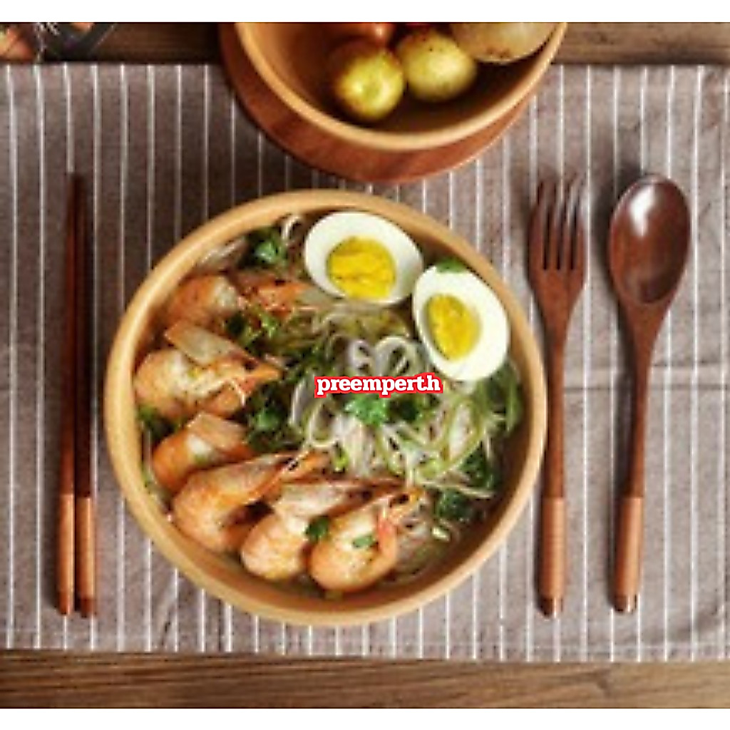 Preemperth-ชุดช้อนส้อมพกพาสไตล์ญี่ปุ่น ด้ามยาว หุ้มด้วยด้าย (ชุด 3 ชิ้น)