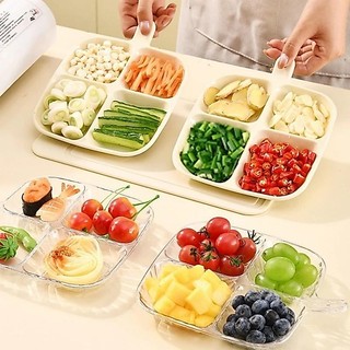 4 Grid Multifunctional Clear Divided Serving Tray Picnic Set for Hot Pot Dishes Herb Garlic Ginger Kitchen Cooking Tray Tools