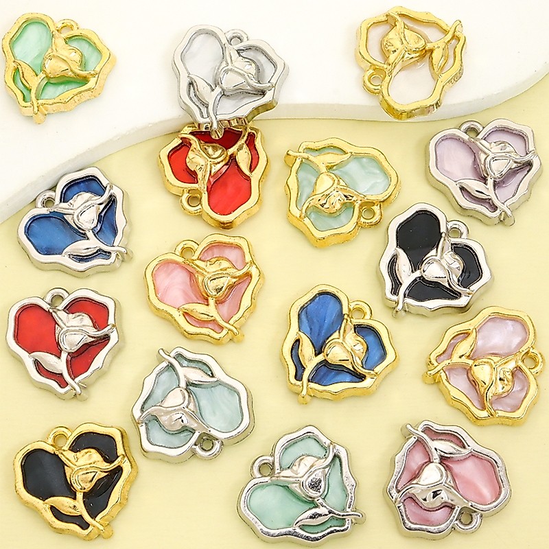 10ชิ้น8สีแผ่นอะคริลิฝังหัวใจโลหะผสมเสน่ห์ที่มีบรรเทากุหลาบออกแบบ,สไตล์ฝรั่งเศสหรูหราสร้อยคอสร้อยข้อมือต่างหูเข็มกลัดตราทําเองผิดปกติจี้รูปหัวใจ
