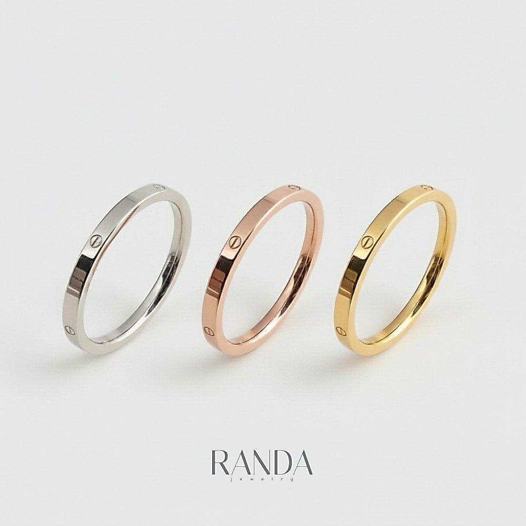 Randa แหวนLuna Dot ขนาด 1mm มีสามสี เงิน ทอง พิ้งโกล งานสแตนเลส ไม่บิด ไม่เบี้ยว แข็งแรง ทนทาน ไม่ลอก ของขวัญ