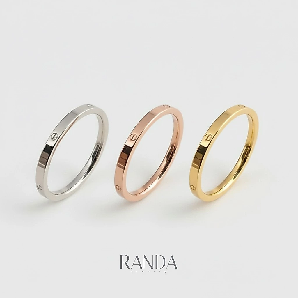 Randa แหวนLuna Dot ขนาด 1mm มีสามสี เงิน ทอง พิ้งโกล งานสแตนเลส ไม่บิด ไม่เบี้ยว แข็งแรง ทนทาน ไม่ลอก ของขวัญ