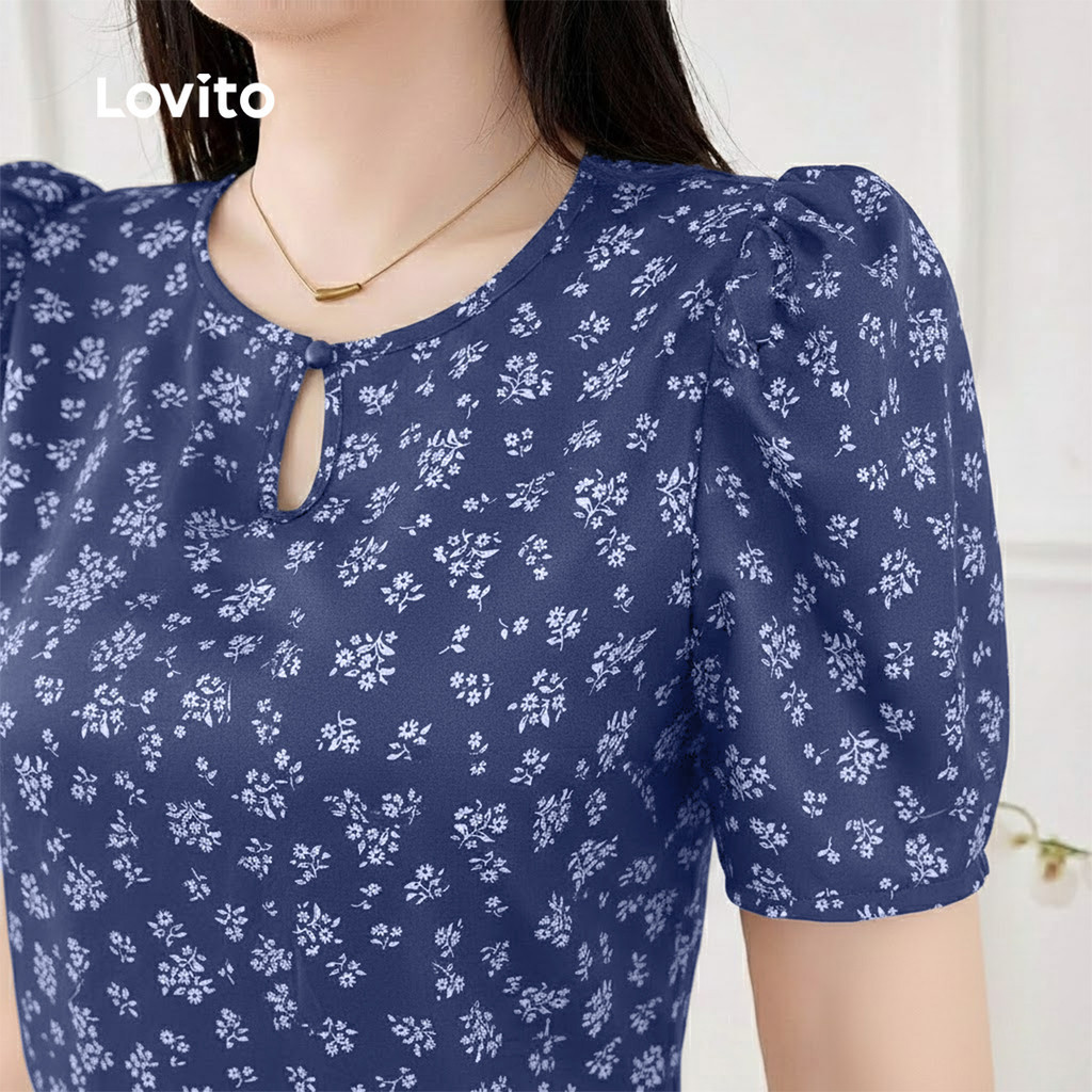 Lovito แคชชวล เสื้อ คัตเอาท์ น้ําเงิน สําหรับผู้หญิง L164ED130
