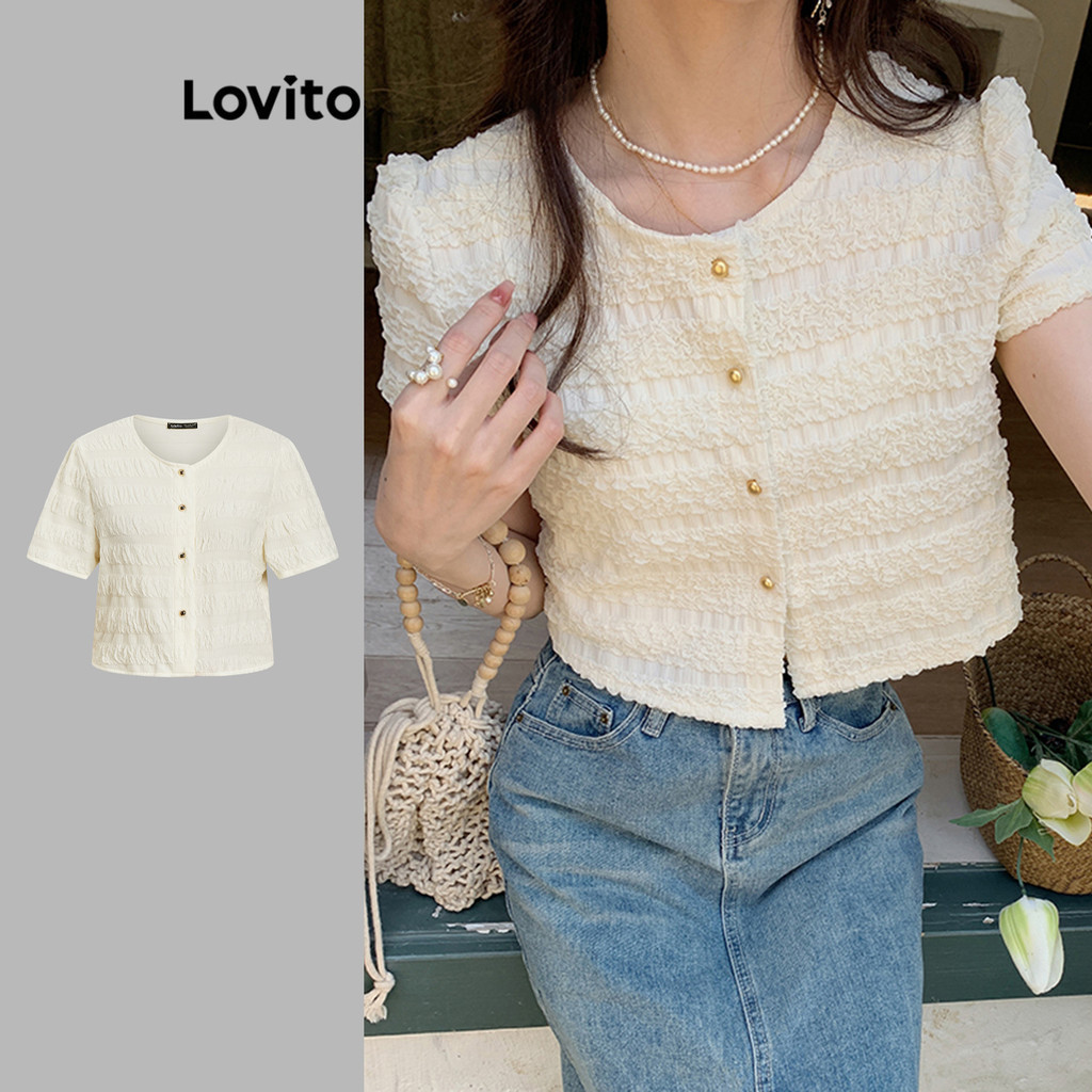 Lovito สง่างาม เสื้อโค้ทเสื้อโค้ทด้านหน้าปุ่มธรรมดาสําหรับผู้หญิง LNE11087 (หลากสี)