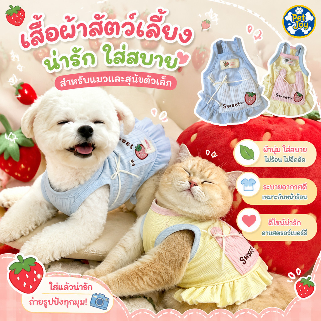 New เสื้อผ้าสัตว์เลี้ยง กระโปรงสัตว์เลี้ยง ระบายอากาศดีน่ารัก ชุดเดรสกระโปรง ไซซ์ S/M/L เหมาะสำหรับฤดูร้อน
