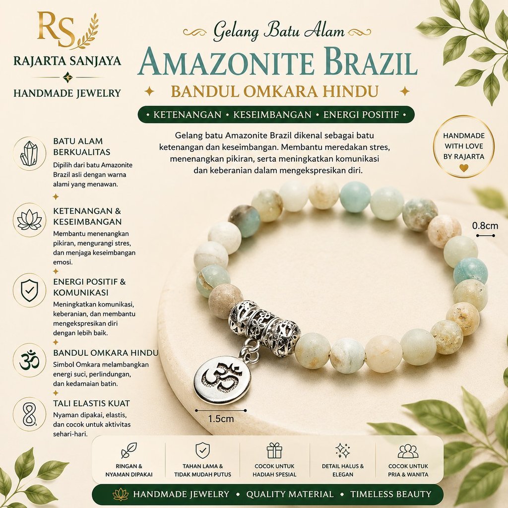 สร้อยข้อมือหินธรรมชาติ บราซิล Amazonite หิน Omkara Hino จี้ Universal