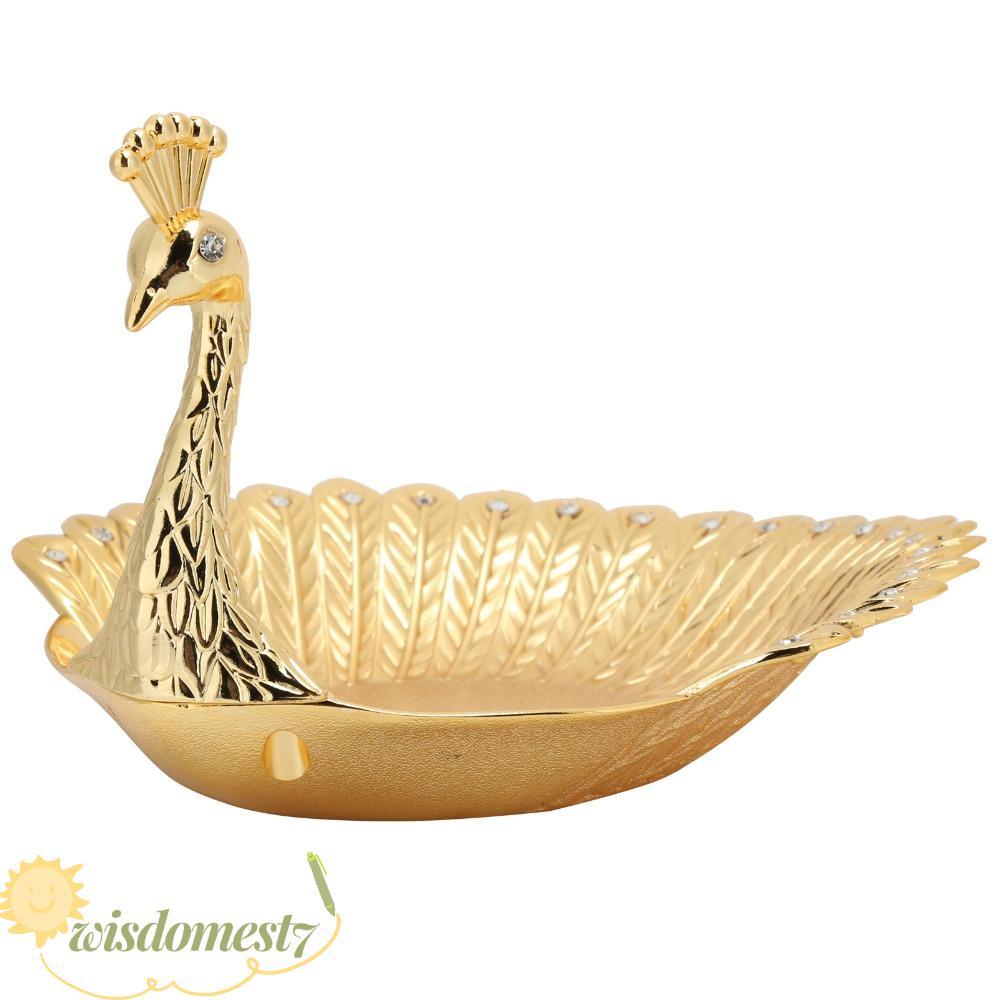 WISDOM 4PCS จานขนมนกยูง,เพชรจานผลไม้โลหะ,Candy Servers Party Snacks Buffet ถาด Golden Decoration Sna