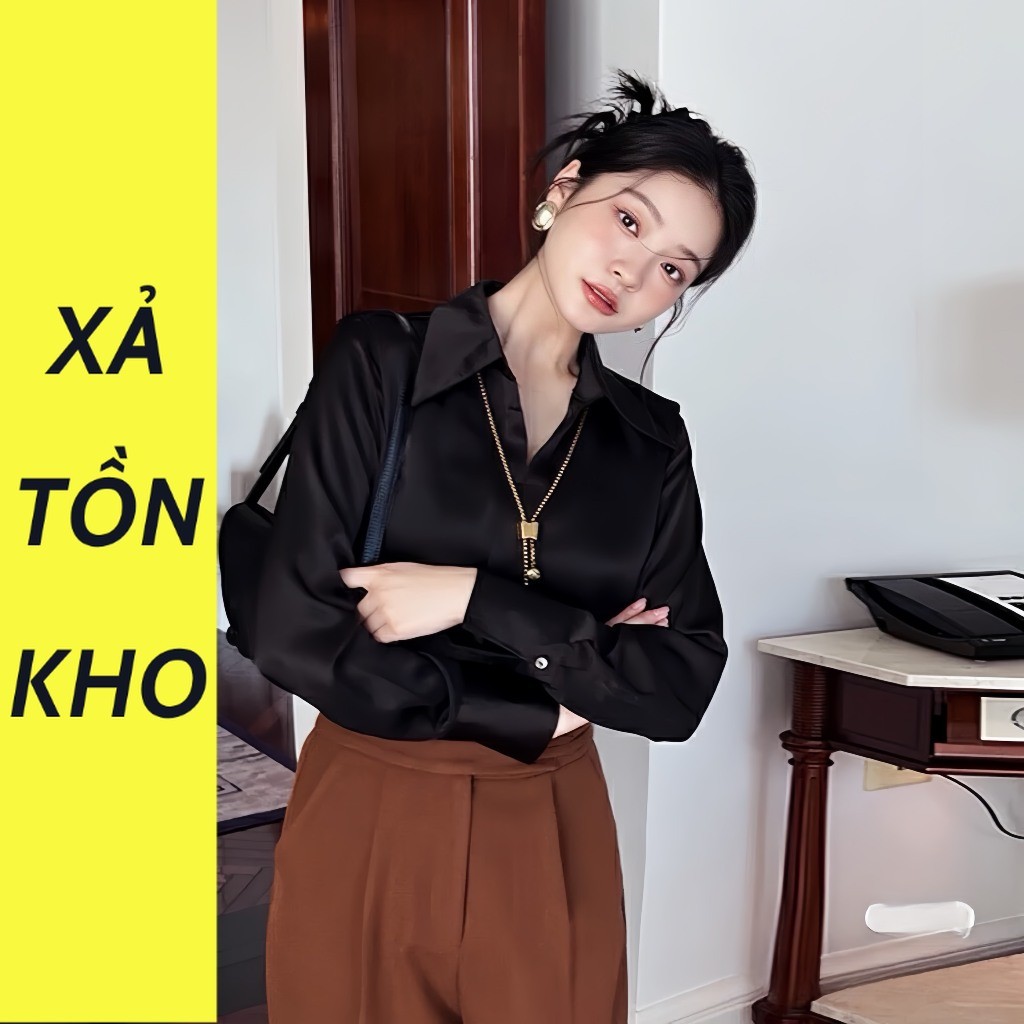 ชุดเสื้อเชิ้ตผ้าไหมและกางเกงเอวสูงขาบาน - SilkChic365 CS365