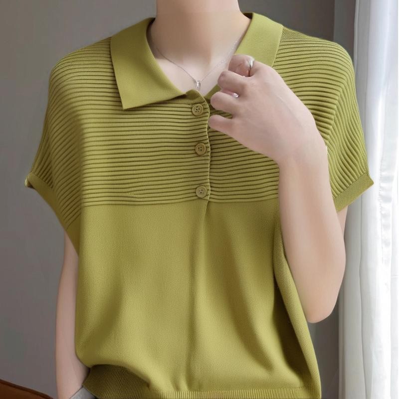 Chili Koko เสื้อยืดถักคอโปโลแขนสั้นสำหรับผู้หญิงทำจากผ้านุ่มและยืดดีไซน์ทรงสลิมฟิตมีให้เลือกหลายสี 88015