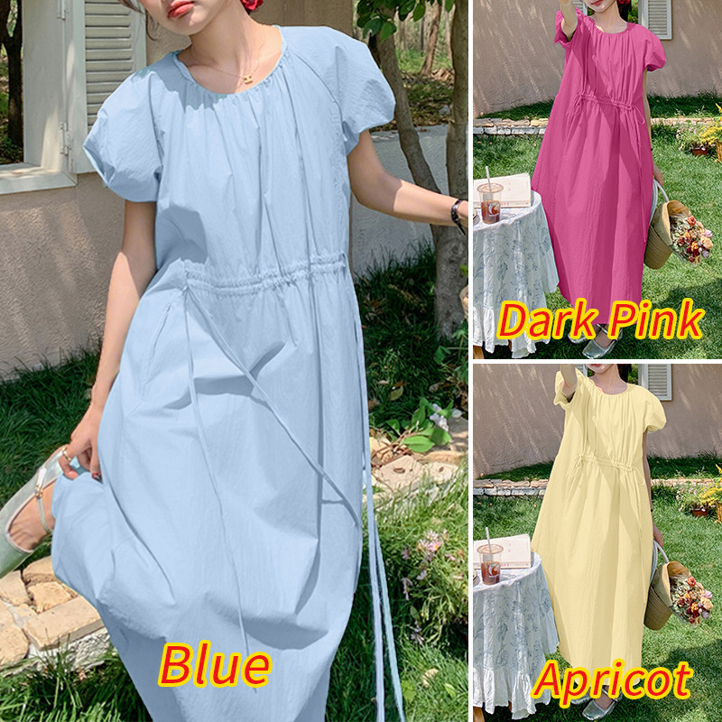 VONDA ชุดเดรสสำหรับผู้หญิง ดีไซน์เกาหลี คอพัฟและสายคล้องเอว สไตล์ girlish สวมใส่ง่าย - รูปที่ 2