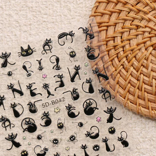 HAMA NAIL Nail Art สติกเกอร์ขายส่ง 3D นูนน่ารักการ์ตูนแมวภาษาฝรั่งเศสคําตกแต่งเล็บสติกเกอร์ Decals