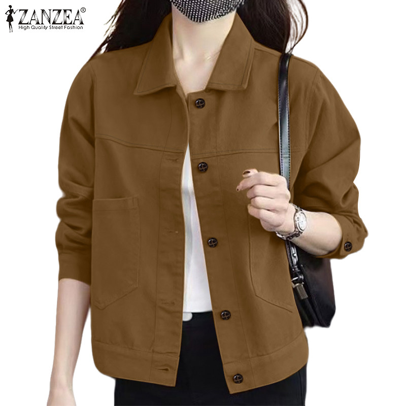 ZANZEA เสื้อแจ็คเก็ตธรรมดาแขนยาวปกฤดูใบไม้ผลิเกาหลีสําหรับผู้หญิง