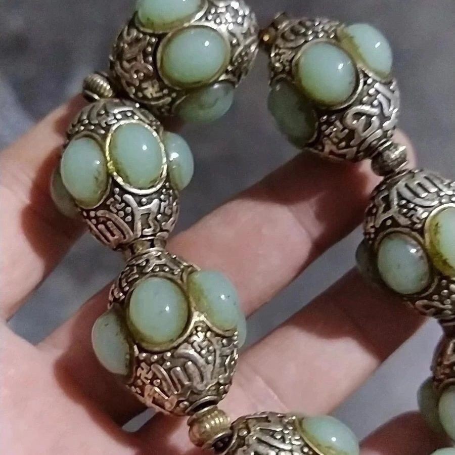 ทิเบตลงทะเบียนเงินสดสร้อยข้อมือสร้อยข้อมืออัญมณีฝังเครื่องประดับโบราณผู้ชายผู้หญิงเครื่องประดับย้อนยุคสไตล์แม้วชาติพันธุ์เครื่องประดับเงิน8.30.1