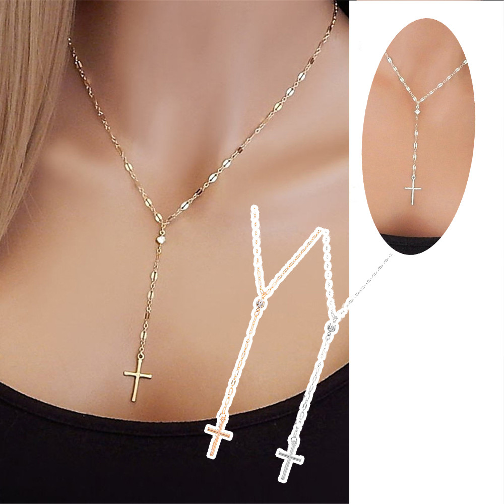 Euro-American Jewelry Retro Diamond-Emped Cross Pendant Collarbone Chain