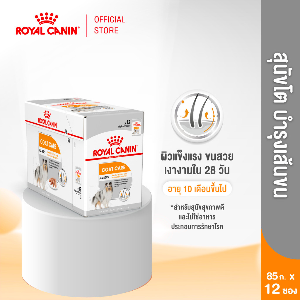 [12 ซอง] Royal Canin Coat Care Pouch Loaf อาหารเปียกสุนัขโตทุกขนาด บำรุงเส้นขน (โลฟ,Wet Dog Food,โรยัล คานิน)