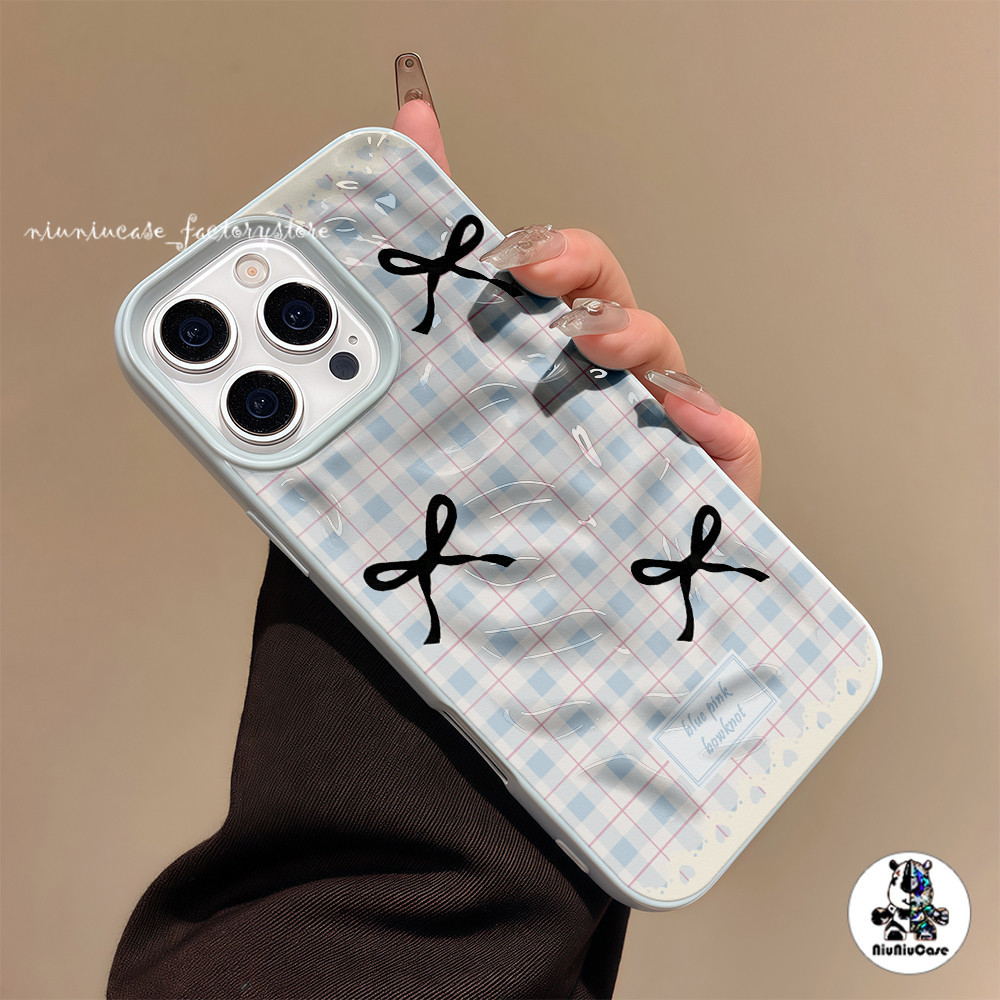 For iPhone 16 15 14 13 12 11 Pro Max X XR XS Max 16 15 14 7 8 Plus เคส เคสไอโฟน13 โบว์ลายตาราง เคสไอโฟนสวยๆ Soft Case ราคา ถูกที่สุด ดีลบีเคเค แกลเลอรีภาพที่ 5
