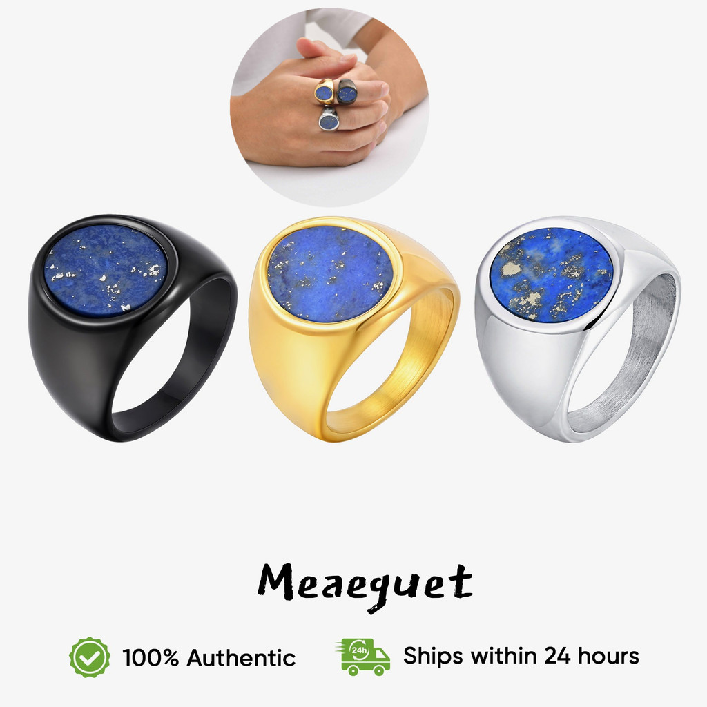 แหวนสแตนเลสรูปไข่สำหรับผู้ชาย สีดำ/เงิน/ทอง มีลูกปัดลาพิสลาซูลี (ไม่อันตรายต่อผิวหนัง) มีหลากหลายไซส์ให้เลือก