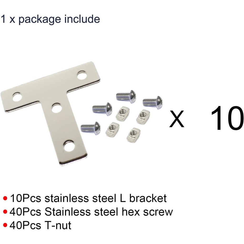 10 ชุดอลูมิเนียม Extrusion T วงเล็บ 10 ชิ้น 2020 อลูมิเนียมโปรไฟล์ Joint Brackets แผ่น 40 ชิ้น M5 T 