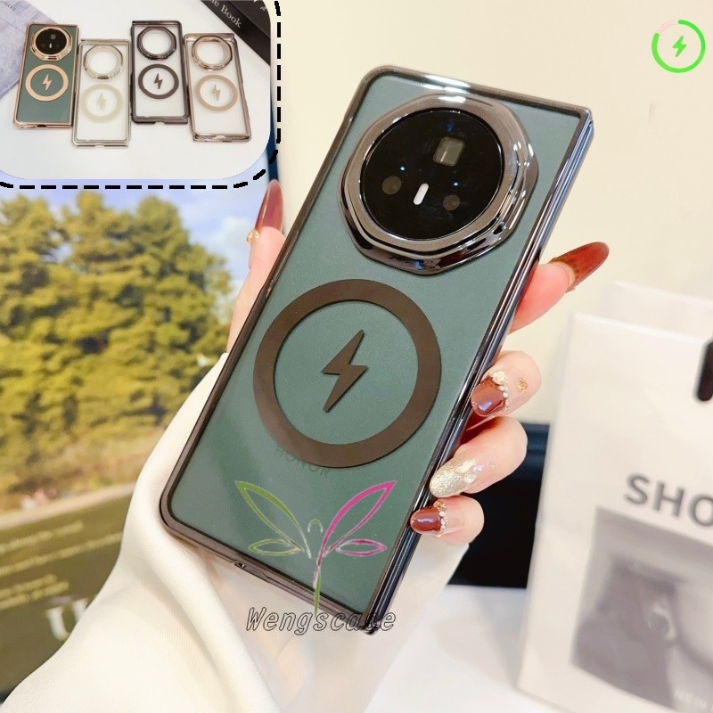 Magnetic Electroplated Clear Case Casing สําหรับ Honor Magic VS3 V3 VS2 V2 FLIP 6D เลเซอร์แกะสลักกัน