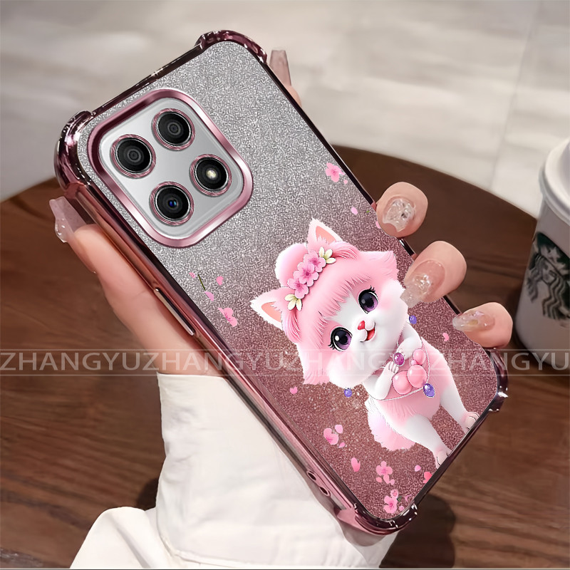 สําหรับ Honor X6C X6 X6S X8 4G 5G X6A X5B plus X6B X8A X8B X8C 400 สมาร์ท Electroplated กันกระแทกเคสโทรศัพท์ลายแมวน่ารัก TPU นุ่มป้องกัน HM
