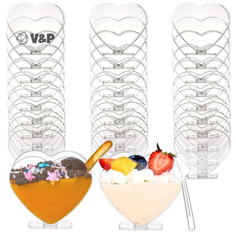 V & P 80ml 20PCS หนารูปหัวใจชามขนมมูสคอนเทนเนอร์Reusable Parfaitอาหารเรียกน้ําย่อยTingเสิร์ฟถ้วยPart