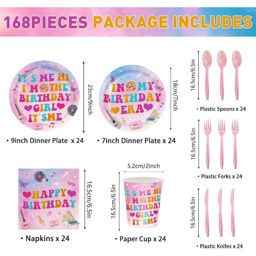 168pcs Its Me Hi Im สาววันเกิด Its Me Party แผ่นผ้าเช็ดปากใน My Birthday Era Party Supplies Disposab