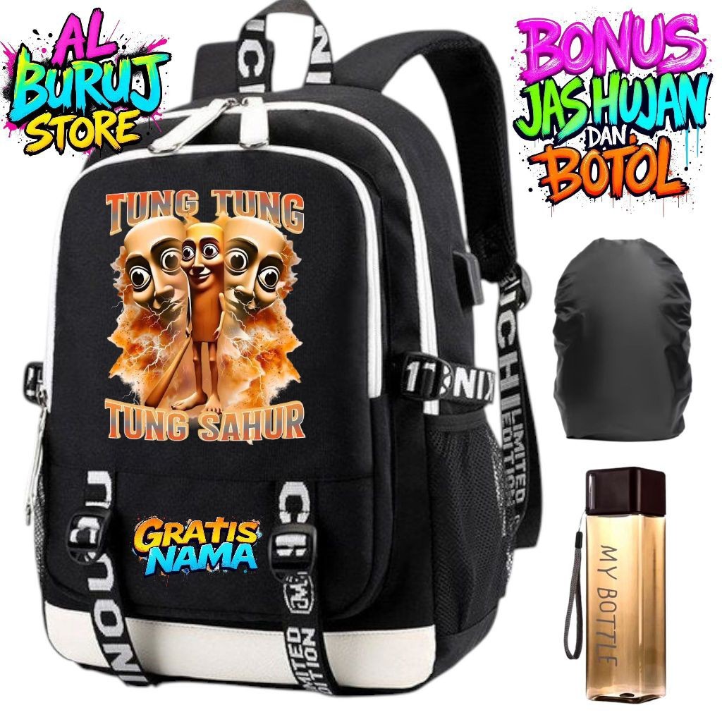 NDS - กระเป๋านักเรียนเด็กลาย Anomali Tung Tung sahur Motif ชื่อฟรี กระเป๋าเด็กชายและเด็กหญิง