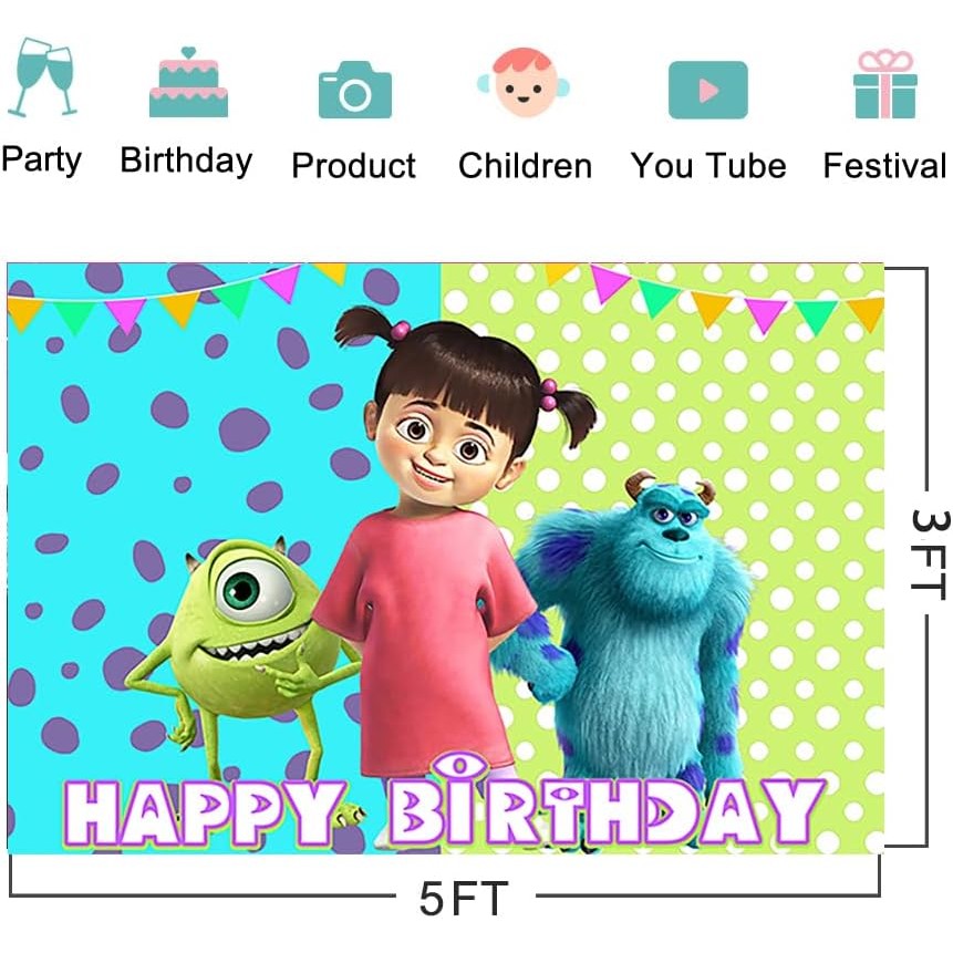Monster Inc ฉากหลังสําหรับตกแต่งงานเลี้ยงวันเกิดสาว Boo Monster พื้นหลังสําหรับทารกห้องอาบน้ําฝักบัว