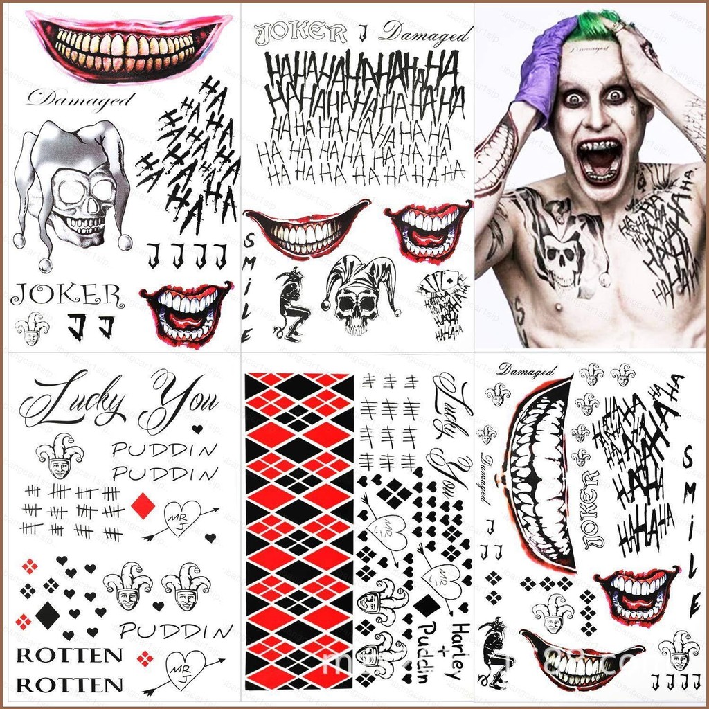สติกเกอร์ Halloween สยองขวัญและParty Tattoo แบบกันน้ํา ลายSuicide Squad Joker และบาดแผลเลือดสาด แพทช