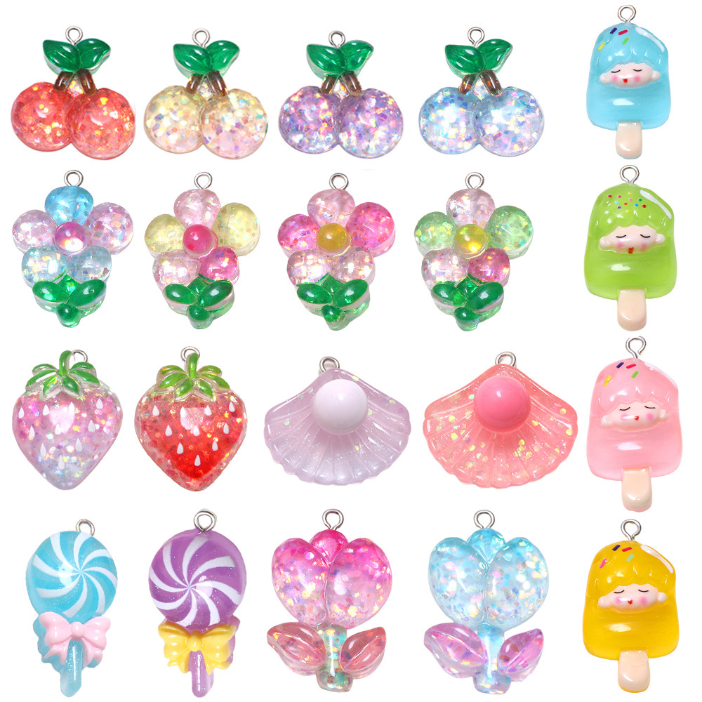 charm พวงกุญแจ 10 ชิ้น ลายการ์ตูนดอกไม้ เรซิ่น สำหรับกระเป๋าเป้ และอุปกรณ์ตกแต่ง