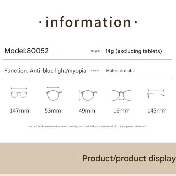 (แว่นตา + กล่องแว่น)แว่นตาแฟชั่น แว่นตาสายตาสั้น -0.50°~-6。00° แว่นตาป้องกันแสงสีฟ้า แว่นตานักเรียน เวอร์ชั่นเกาหลี สไตล์วินเทจ เหมาะสำหรับทั้งชายและหญิง 1053 - รูปที่ 7