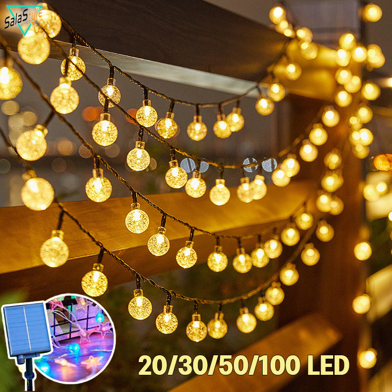 အပြင်မှာသုံး LED အလှဆင်မီး ကြိုး (Solar) ရေစိုခံ/နေဒဏ်ခံ လုံးသီးဖန် 20/30/50/100 လုံး