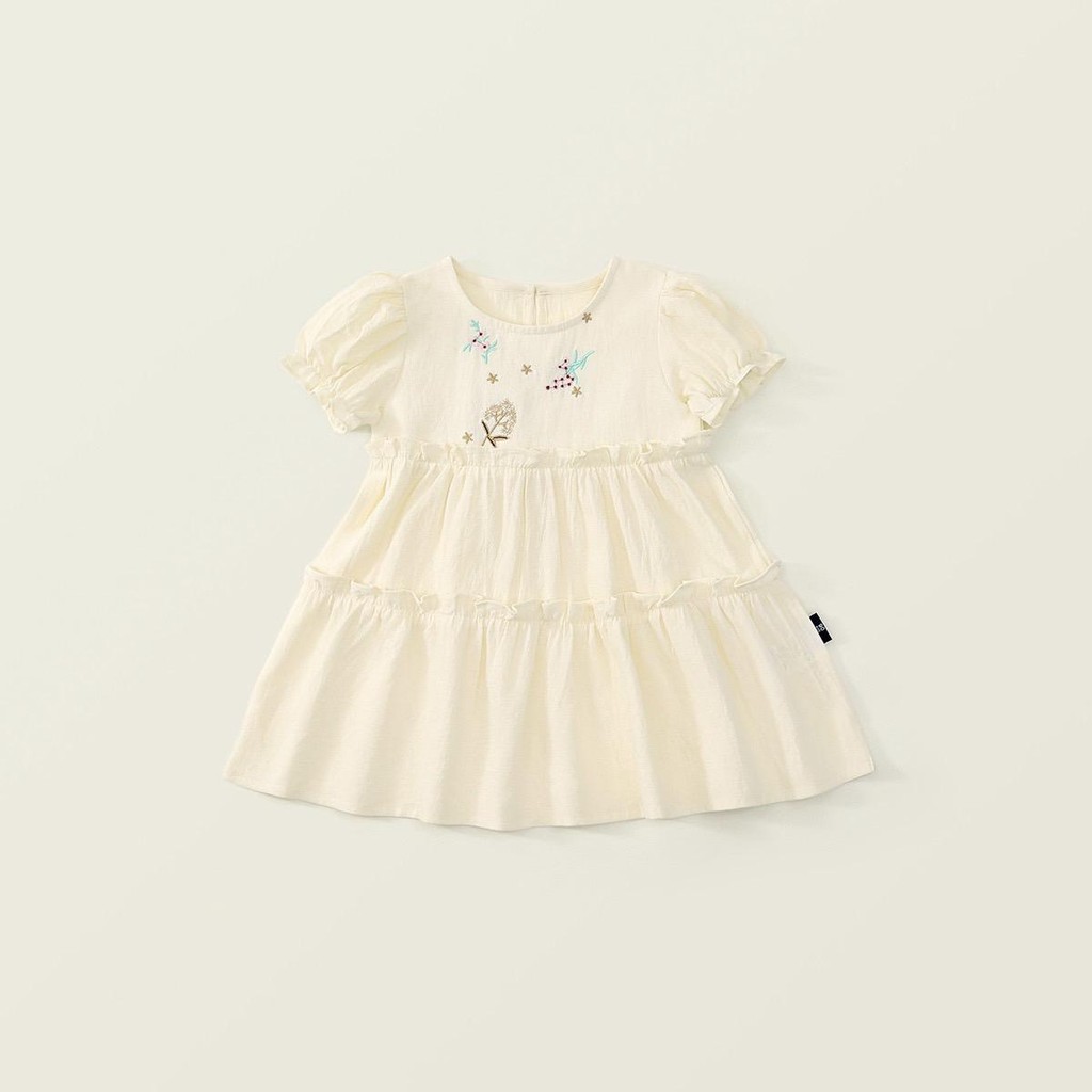 Hania Kids  เดรสเด็กผู้หญิงสีครีม ปักลายนกและดอกไม้สุดละมุน - K5125674