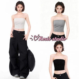 ROSIE 🕊️พร้อมส่ง🎲เสื้อเกาะอกติดเพชร ดูแพง มีฟองน้ำ เสื้อครอป…