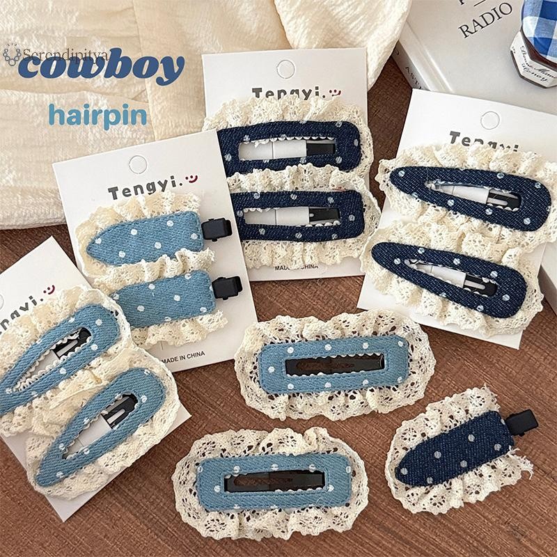 กิ๊บติดผมลายผ้ายีนส์และลูกไม้ สไตล์วิทยาลัยสำหรับผู้หญิง