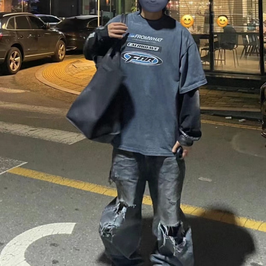 4IJZ Far archive vibe American style summer pure cotton t Loose Fit Men's Couple Short Sleeve T Shir