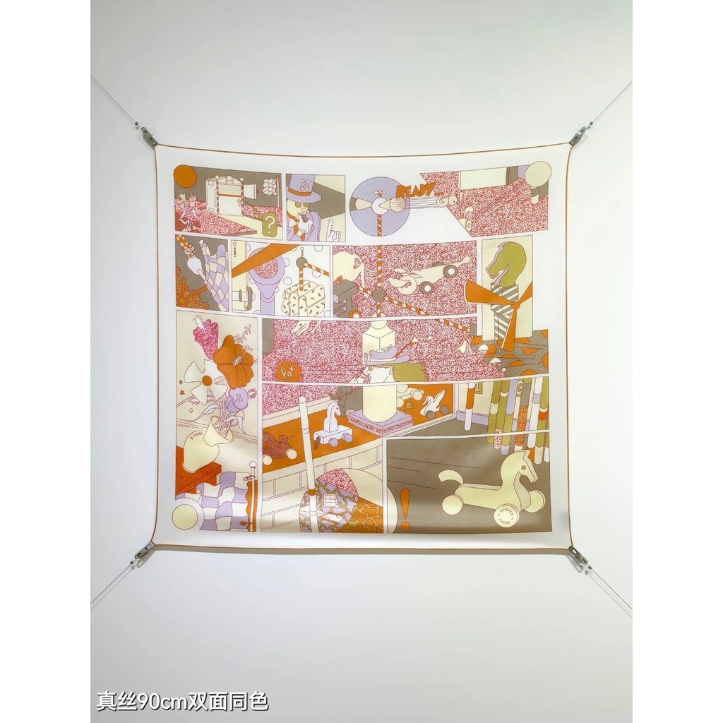 พันคอผ้าไหมลายทแยงสีเบจ ขนาด 90x90 cm สำหรับสไตล์แฟชั่น