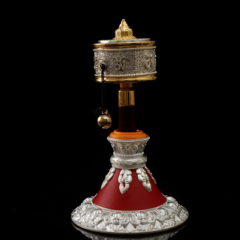 Yaqing หนังสีแดง HAND-Cranked ฐานเฉพาะสําหรับอุปกรณ์พระพุทธรูป Hand-Cranked สวดมนต์ล้อฐาน Lotus ที่น