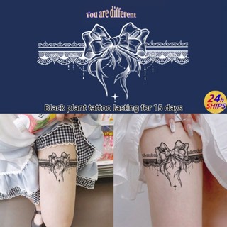 สติกเกอร์ลายสักสีดำ ลวดลายช่อและลายเส้นเซ็กซี่ สำหรับขา ติดท…