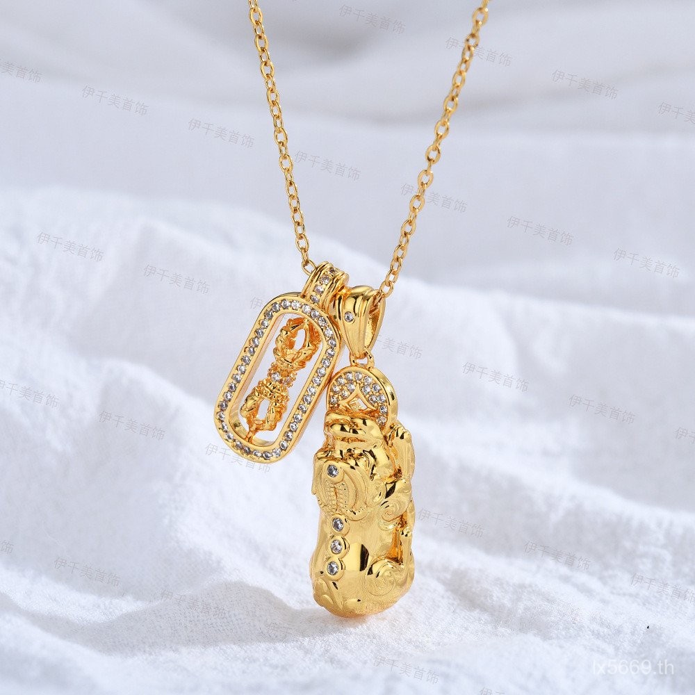 จี้และสร้อยคอสไตล์จีนแบบวินเทจ ดีไซน์พญาไวโจร พลอยบรอนซ์และโซ่คลาฟิก SXO4