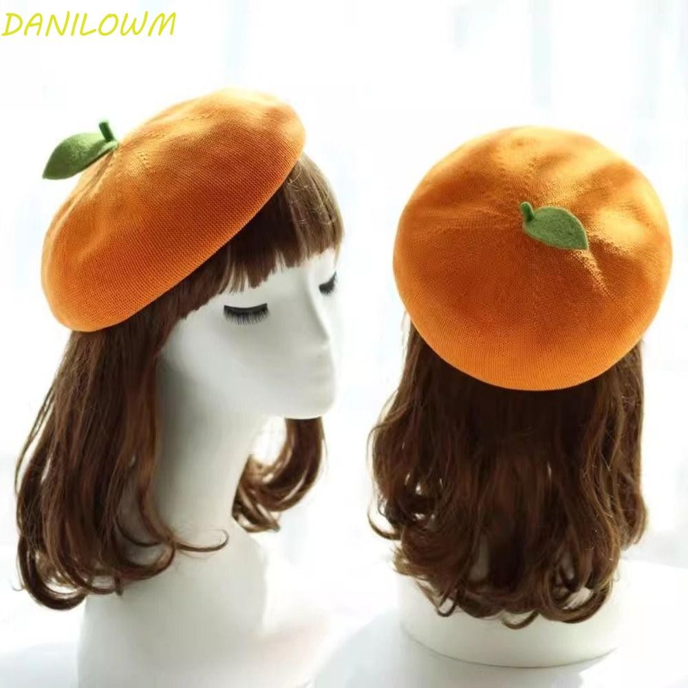 Danielowm หมวกเบเร่ Little Leaf Beret สีชมพูพีช และสีส้มสดใส สำหรับสาวๆ แบบ breathable แฟชั่นน่ารัก