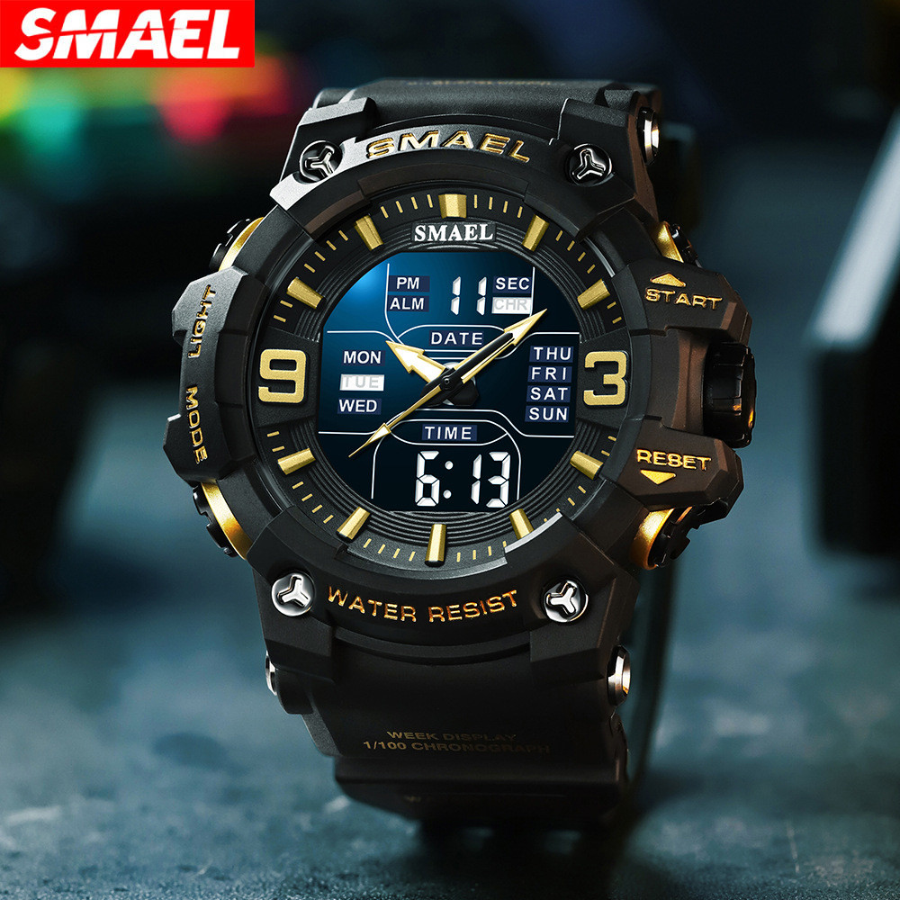 SMAEL นาฬิกาผู้ชายใหม่ Smail นาฬิกาอิเล็กทรอนิกส์กันน้ำหลายฟังก์ชันสำหรับนักเรียน