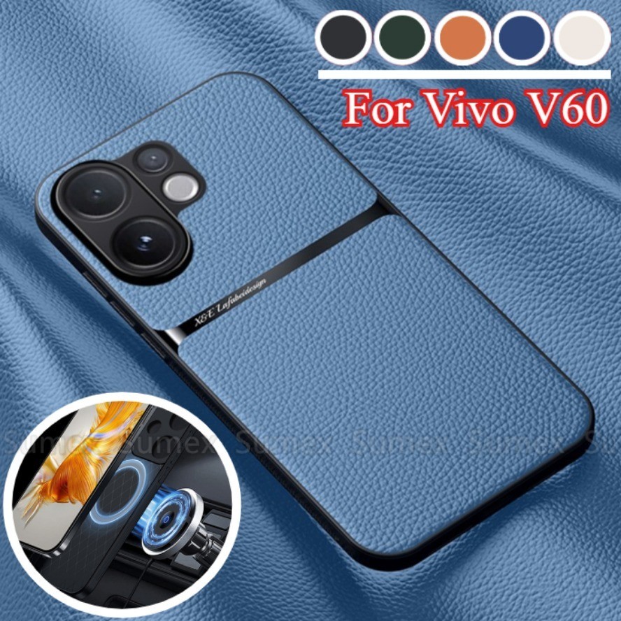 หนังหรูหราผู้ถือรถแม่เหล็กสําหรับVivo V60 V2511 5Gเคสโทรศัพท์กันกระแทกSoft TPU Anti FallปกหลังVivov6
