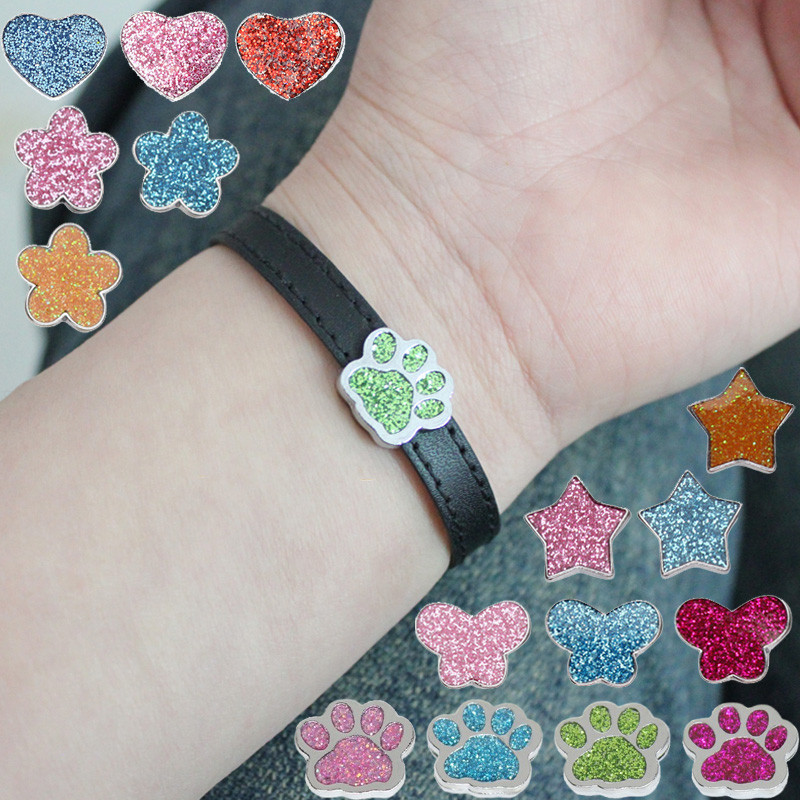 หัวใจผีเสื้อดอกไม้และดาวพร้อมลายพุ paw ขนาด 8 มม., สไลด์ charm สำหรับสายรัดข้อมือและคีย์เชน
