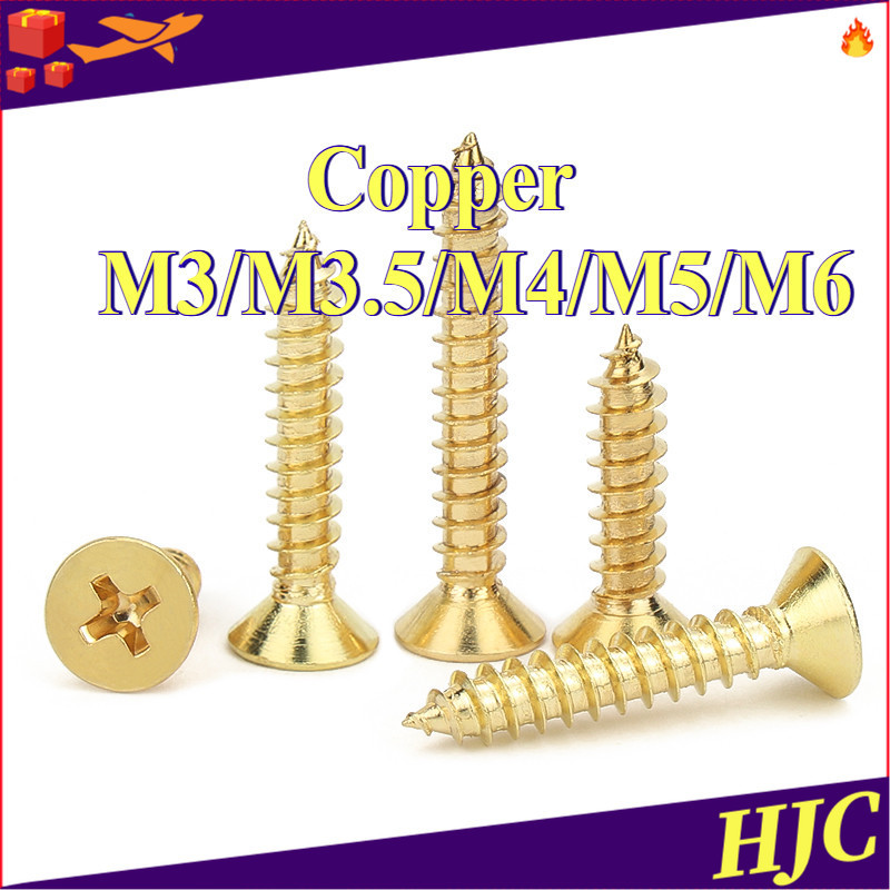 สกรูเกลียวปล่อย  หัวF+  น็อต สกรู หัวเตเปอร์ แฉก F+ ทองเหลือง เกลียวปล่อย /Brass Flat Head Phillip Tapping Screw M3/M3.5/M4/M5/M6 * L6-50 มม.<HJC-MB-1>