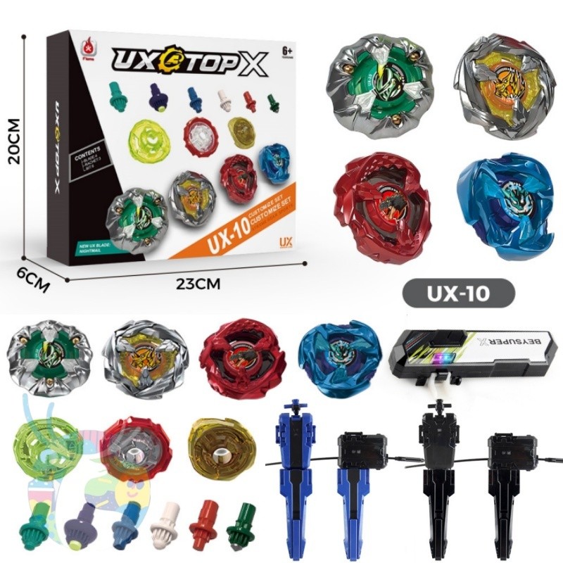 Beyblade X UX-10 Knight Mail ที่กําหนดเองชุด UX-15 SHARK Xtreme พร้อม Launcher Led Grip ชุดสําหรับ B